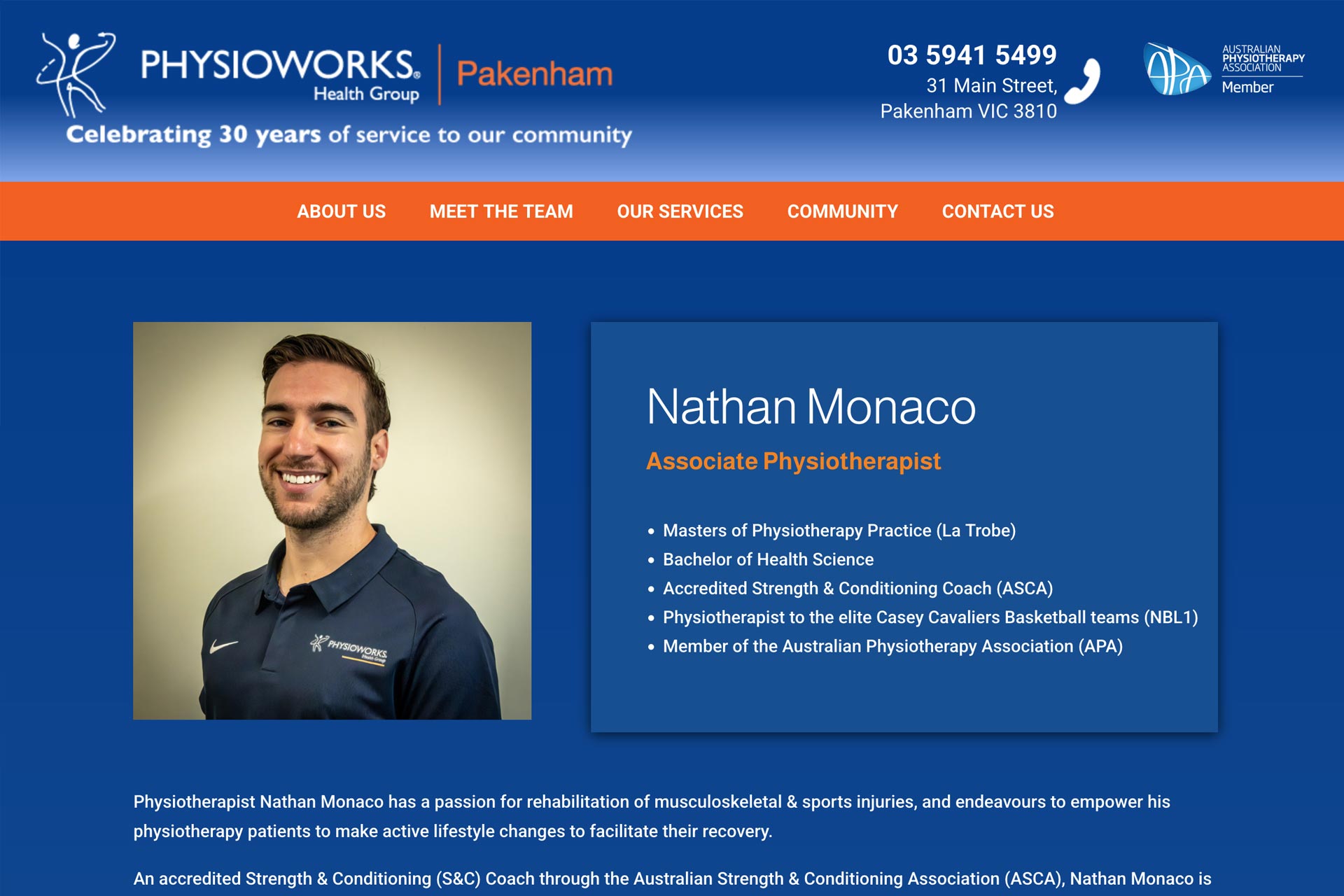 Team detail page Physioworks Web - Meet the team
